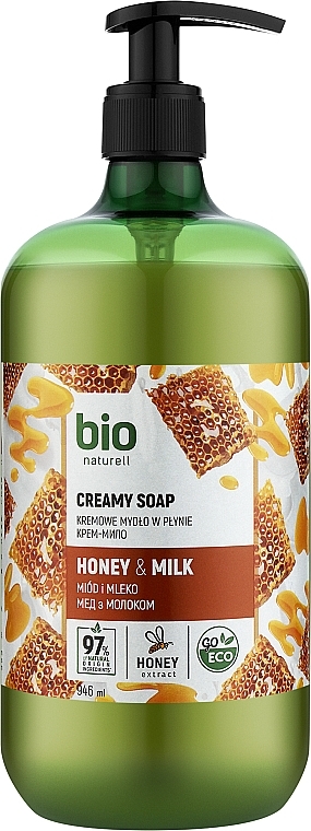 Крем-мило "Мед із молоком" із дозатором - Bio Naturell Honey & Milk Creamy Soap — фото N1