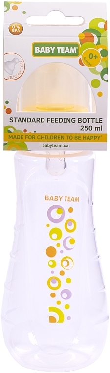Пляшечка для годування ергономічної форми із силіконовою соскою 250 мл, жовта - Baby Team — фото N3