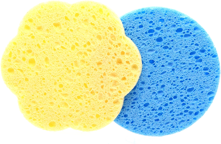 Спонж для умывания целлюлоза, "Цветок + круг" светло-оранжевый + голубой - Cosmo Shop — фото N1