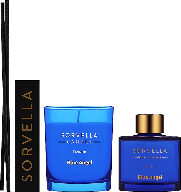 Набор - Sorvella Perfume Home Fragrance Blue Angel (aroma diffuser/120ml + candle/170g) — фото N2