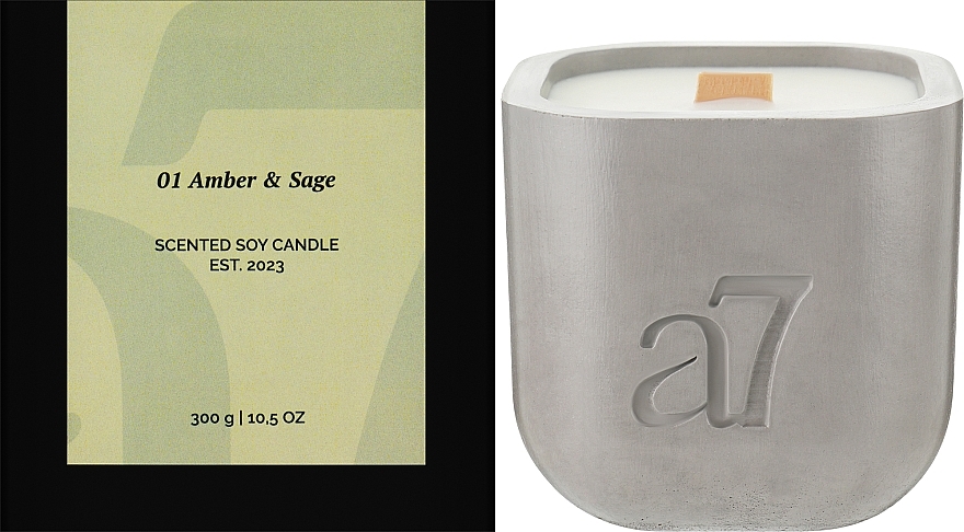 Ароматическая соевая свеча, серая - A7 Candles Amber&Sage — фото N6