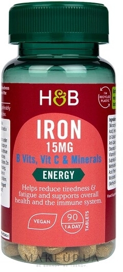 Пищевая добака "Железо", 15mg - Holland & Barrett Iron + B Vits, Vit C ...