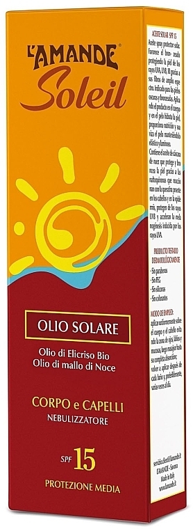 Сонцезахисна олія SPF15 - L'Amande Soleil Olio Solare Corpo Capelli SPF 15 — фото N2