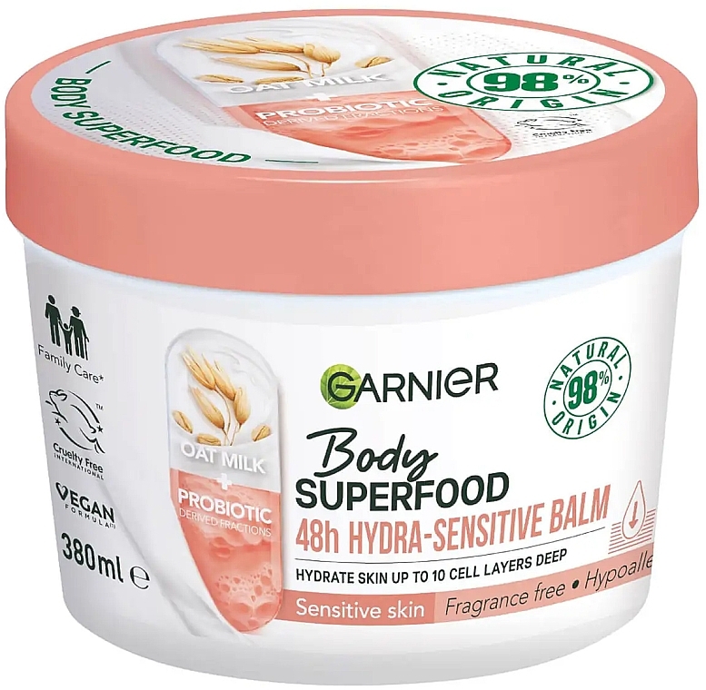 Зволожувальний бальзам для чутливої шкіри тіла -  Garnier Body Superfood 48H Hydra Sensitive Balm Oat Milk+Probiotic — фото N1