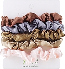 Набор атласных резинок для волос, 5шт, темно-коричневая + синяя + коричневая + бежевая + розовая - Yeye — фото N1
