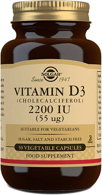 Добавка харчова "Вітамін D3", 55 мкг - Solgar Vitamin D3 2200 IU — фото N1