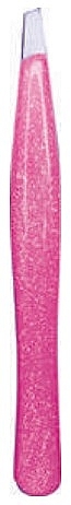 Скошений пінцет, з неіржавної сталі, 9,2 см, рожевий блискучий, у блістері - Titania — фото N2