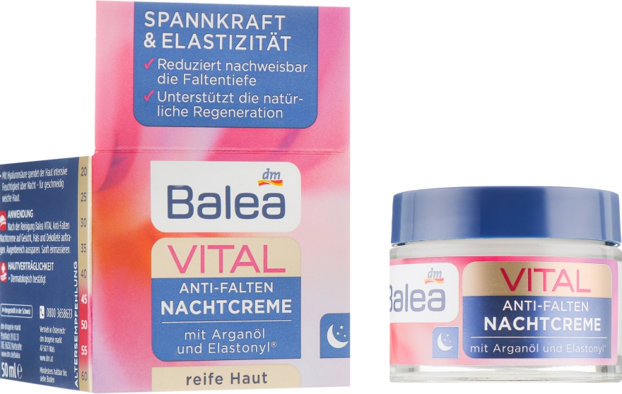 Восстанавливающий ночной крем c аргановым маслом для лица - Balea Vital Nachtcreme — фото N2