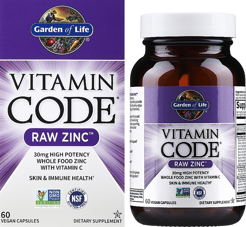 Пищевая добавка "Цинк с витамином С" - Garden of Life Vitamin Code Raw Zinc — фото N2