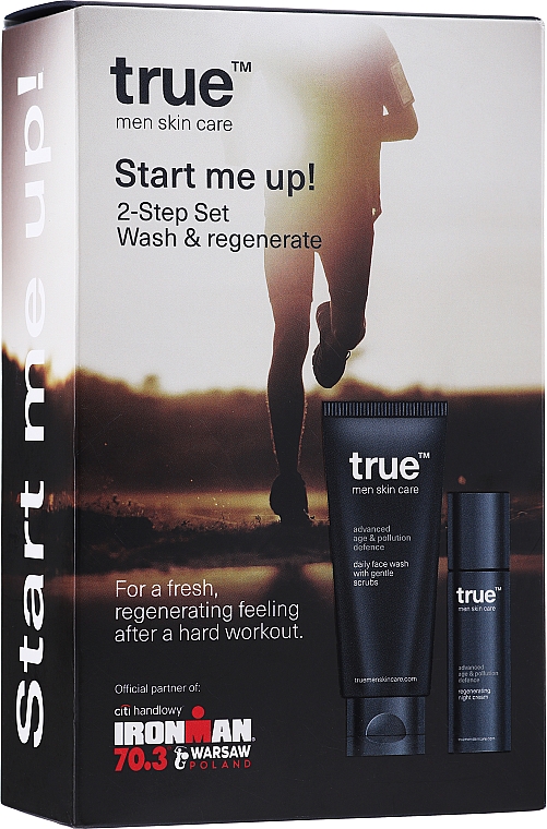 Набір   - True Men Skin Care Advanced Age & Pollution Defence Start Me UP! (f/cr/50ml + f/gel/200ml + bag/1pc) — фото N4