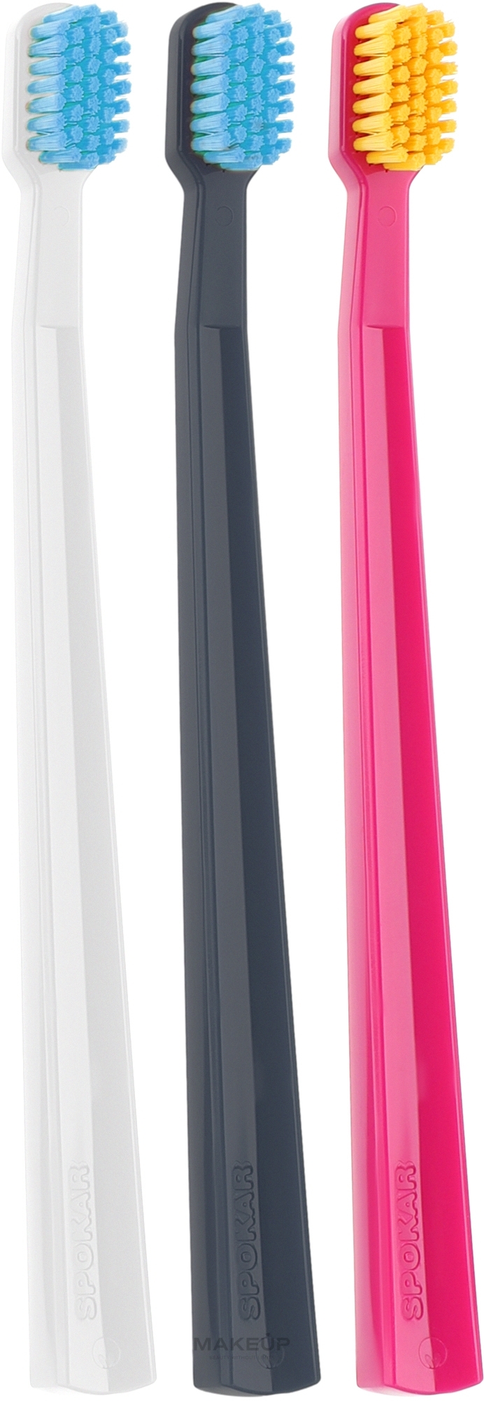 Набір зубних щіток "Х", м'які, чорна + біла + рожева - Spokar X Soft — фото 3шт
