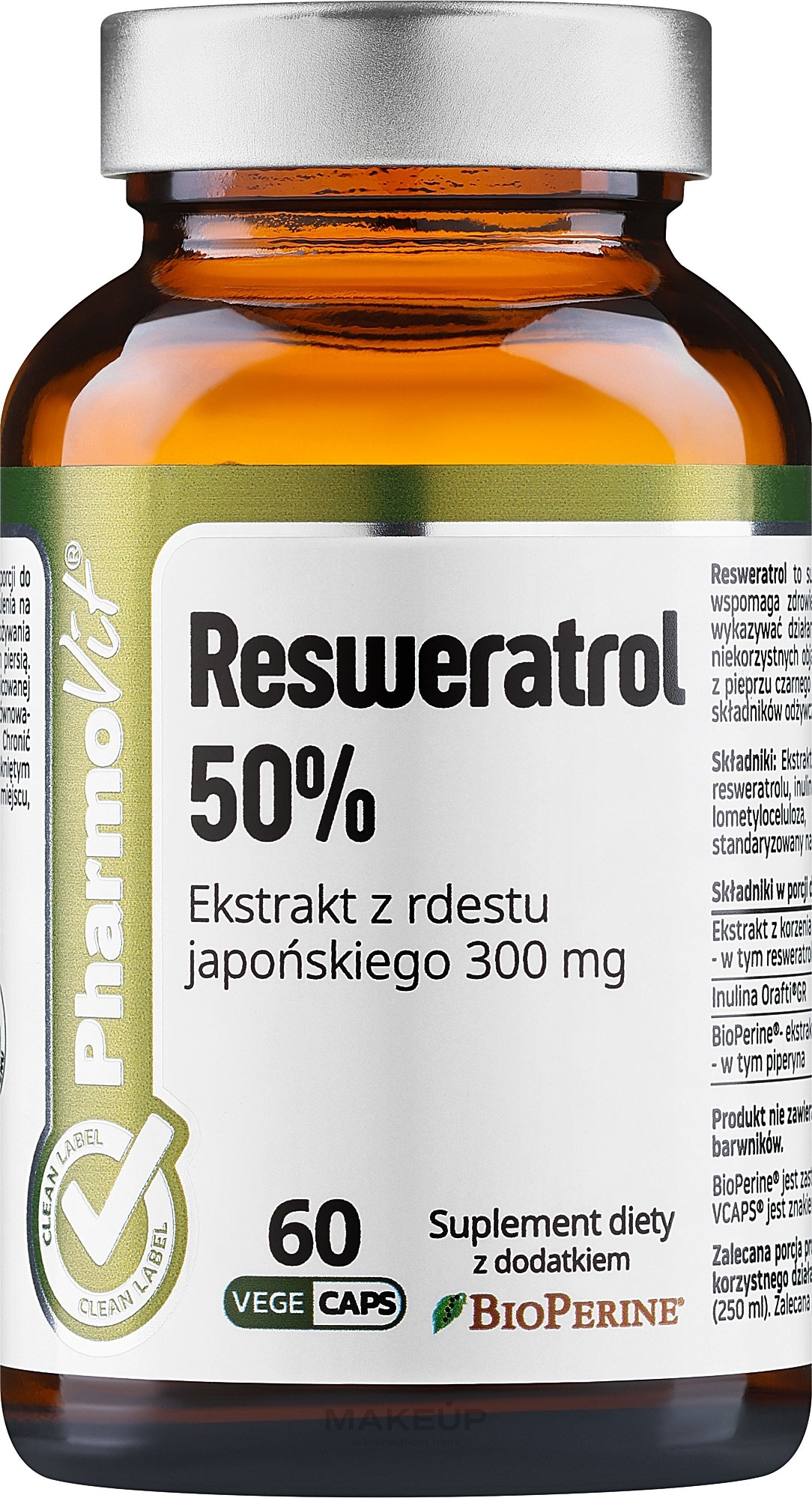 Пищевая добавка "Ресвератрол 50%" 60 шт. - Pharmovit Clean Label — фото 60шт