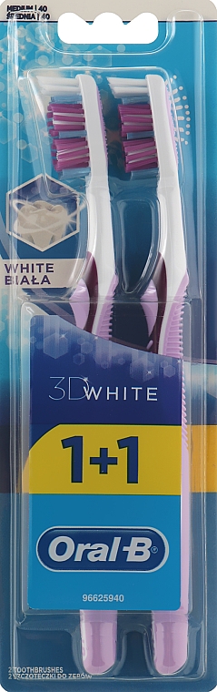 Набор зубных щеток, 40 средней жесткости, фиолетовая+фиолетовая - Oral-B Advantage 3D White 1+1 — фото N1