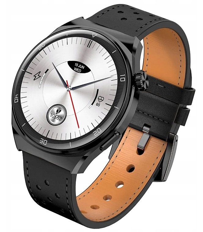 Чоловічий смарт-годинник, чорний ремінець - Garett Smartwatch V12 Black Leather — фото N1