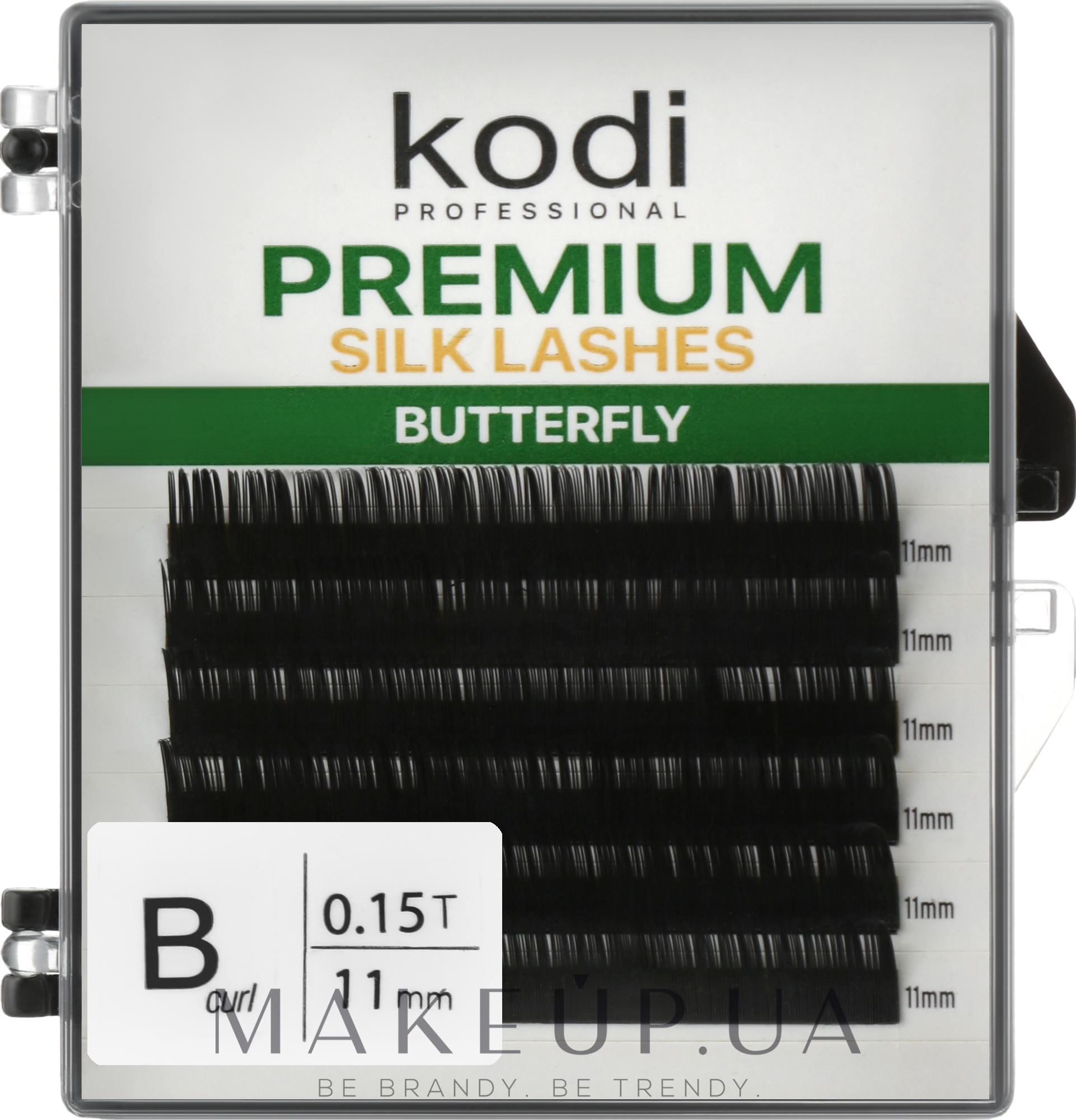 Накладні вії Butterfly Green B 0.15 (6 рядів: 11 мм) - Kodi Professional — фото 1уп