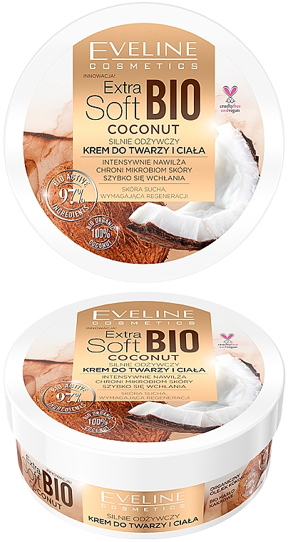 Питательный крем для лица и тела - Eveline Extra Soft Bio Coconut Cream