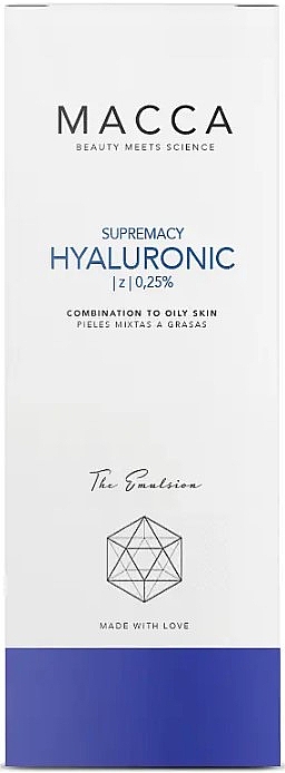 Зволожувальна емульсія для комбінованої й жирної шкіри - Macca Supremacy Hyaluronic 0,25% Emulsion Combination To Oily Skin — фото N2
