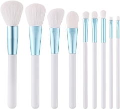 Набір пензлів для макіяжу, 9 шт., білі з блакитним - Tools For Beauty MiMo White Set — фото N1