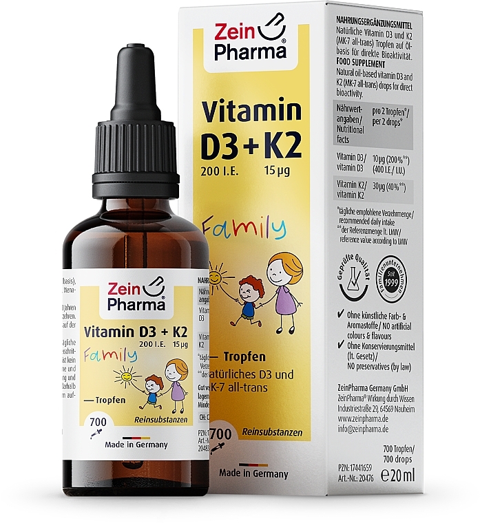 Харчова добавка для всієї родини "Вітамін D3 + K2", краплі - ZeinPharma Vitamin D3 + K2 Family Drops — фото N1