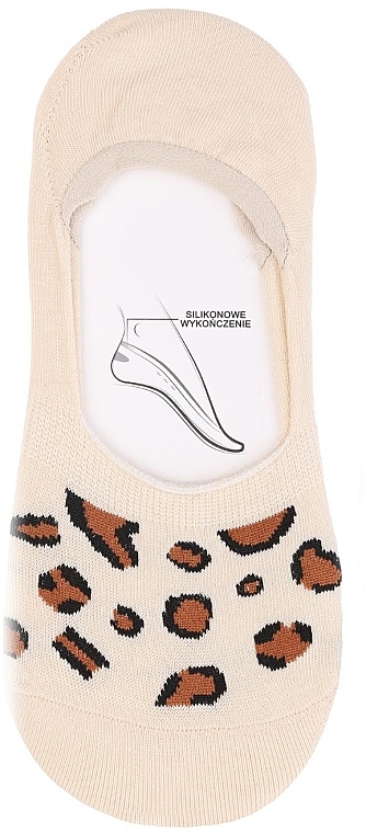 Шкарпетки жіночі низькі з анімалістичним принтом, леопард, бежеві - Moraj — фото N1