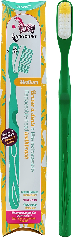 Зубна щітка з біопластику зі змінною голівкою, середньої жорсткості, зелена - Lamazuna Toothbrush — фото N2
