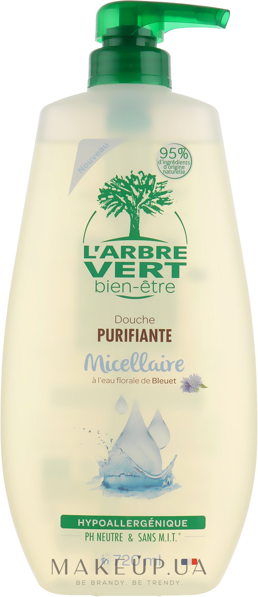 Крем-гель для душу міцелярний очищувальний, з квітковою водою волошки - L'Arbre Vert Cream Shower Gel — фото 720ml