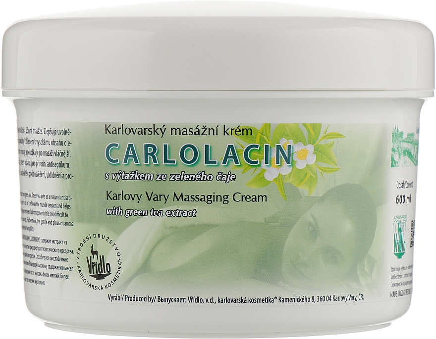 Спеціалізований масажний крем з екстрактом зеленого чаю - Vridlo Carlolacin — фото N1