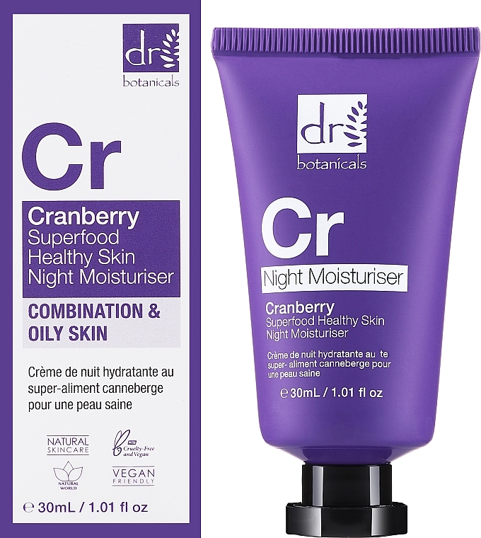 Нічний зволожувальний крем для обличчя - Dr. Botanicals Cranberry Superfood Healthy Skin Night Moisturiser — фото N2