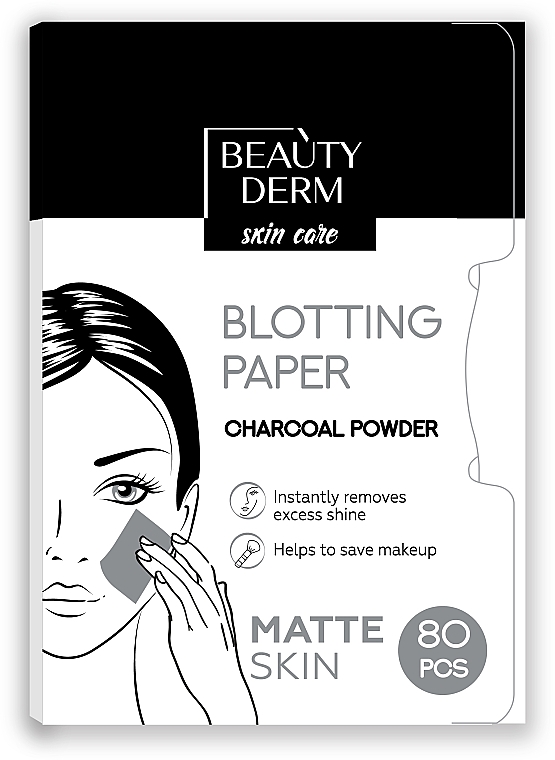 Матирующие салфетки для лица с угольным порошком, 80 шт. - Beauty Derm Scin Care Blotting Paper Charcoal Powder Matte Skin