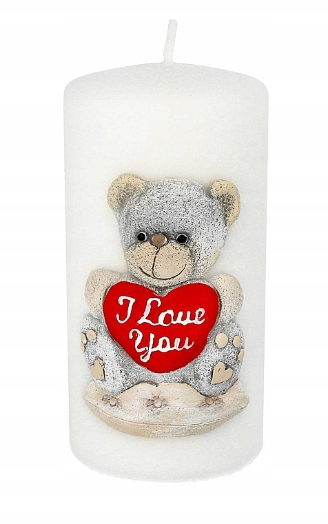 Декоративная свеча 7х10 см, мишка Teddy, белый цилиндр - Artman — фото N1