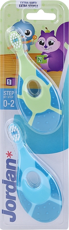 Детская зубная щетка, 0-2 года, синяя + зелено-синяя - Jordan Step By Step Soft & Gentle — фото N1