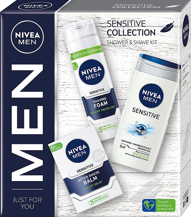 Набір - NIVEA MEN Sensitive Collection (sh/gel/250ml + ash/balm/100ml + foam/200ml) — фото N1