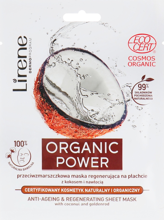 Восстанавливающая маска против морщин - Lirene Organic Power Anti-Ageing Regenerating Sheet Mask