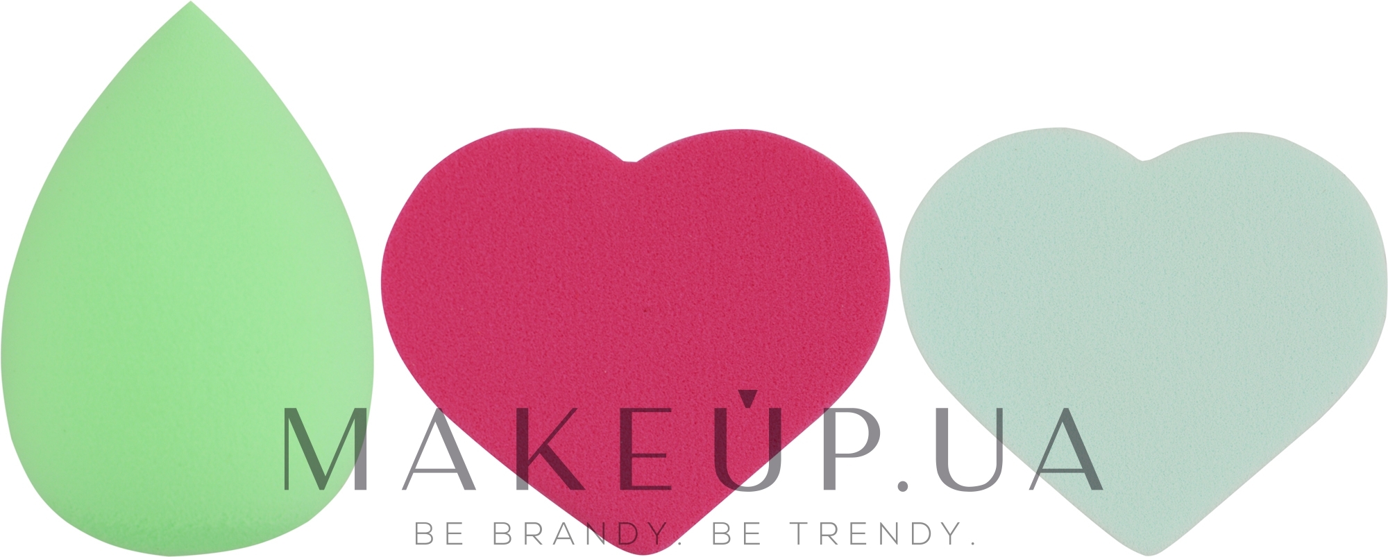 Набор спонжей для макияжа Beauty Blender, капля + 2 сердце, MIX (салатовый + светло-голубой + малиновый) - Puffic Fashion PF-229 — фото 3шт