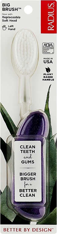 Зубна щітка для шульги зі змінною головкою "М'яка", фіолетова - Radius Big Brush Left Hand With Replaceable Head * — фото N1