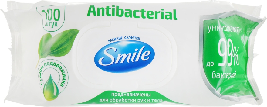 Влажные салфетки с соком подорожника, 100 шт. - Smile Baby Antibacterial — фото N2