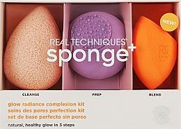 Набір спонжів для макіяжу Sponge+, 3 шт. - Real Techniques Sponge Set Glow Radiance Complexion Kit — фото N1