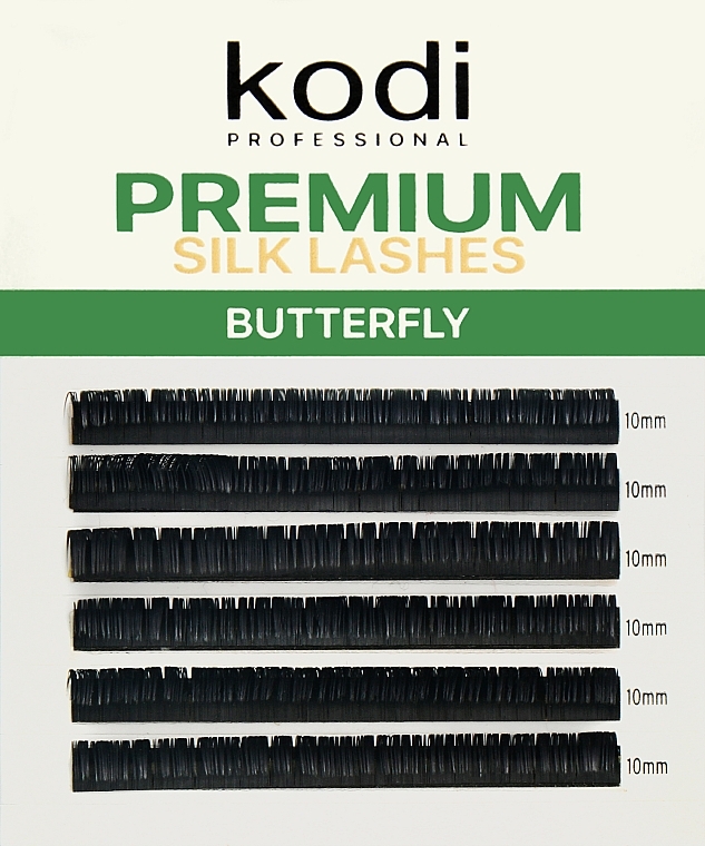 Накладні вії Butterfly Green D 0.10 (6 рядів: 10 мм) - Kodi Professional — фото N1