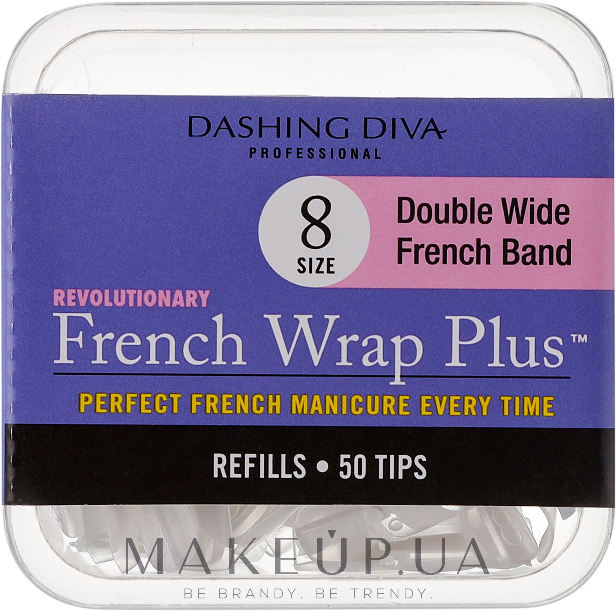Типсы широкие "Френч Смайл+" - Dashing Diva French Wrap Plus Double Wide White 50 Tips (Size-8) — фото 50шт