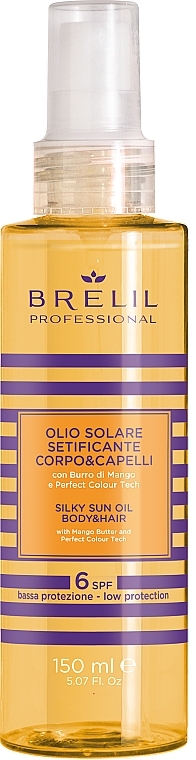 Сонцезахисна олія для тіла та волосся - Brelil Silky Sun Oil Body And Hair SPF 6 — фото N1