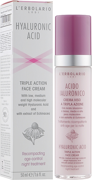 Крем для лица с гиалуроновой кислотой, ночной - L'Erbolario Acido Ialuronico Hyaluronic Acid Triple Action Face Cream  — фото N2
