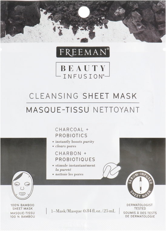 Тканинна маска для обличчя "Вугілля та пробіотики" - Freeman Beauty Infusion Cleansing Sheet Mask — фото N1
