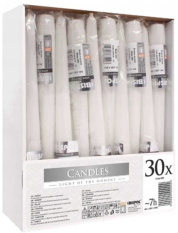 Набір столових свічок 245x23 мм, 30 шт., білі - Bispol — фото N1