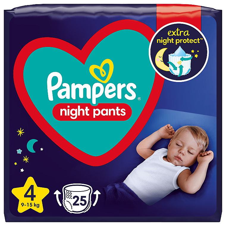 Підгузки-трусики нічні Night Pants Розмір 4 (9-15 кг), 25 шт. - Pampers — фото N2