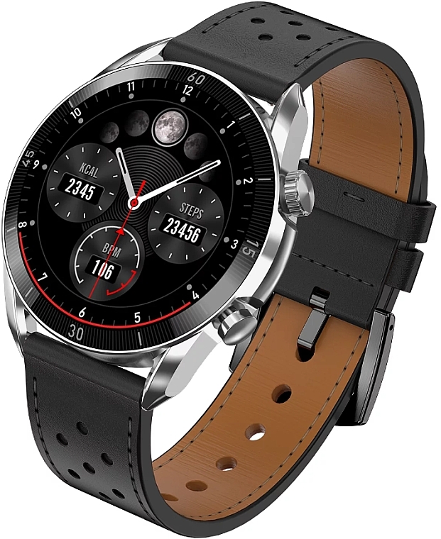 Чоловічий смарт-годинник, срібло + чорний ремінець - Garett Smartwatch V10 — фото N1