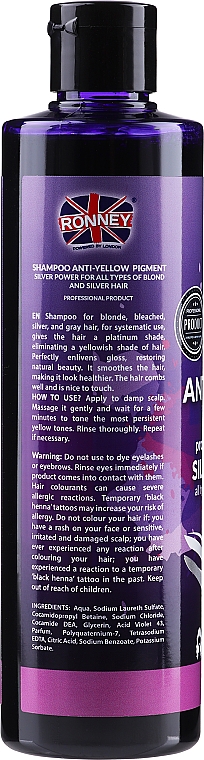 Шампунь для волос - Ronney Professional Anti-Yellow Pigment Silver Power Shampoo — фото N2