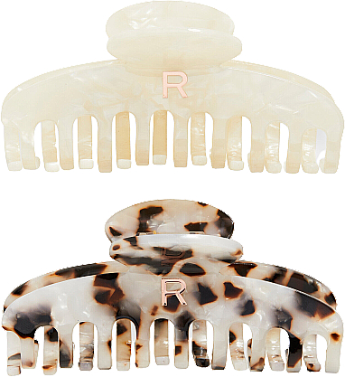 Набір затискачів для волосся, 2 шт. - Revolution Haircare Acetate Claw Clip Tortoiseshell/ Ivory — фото N2