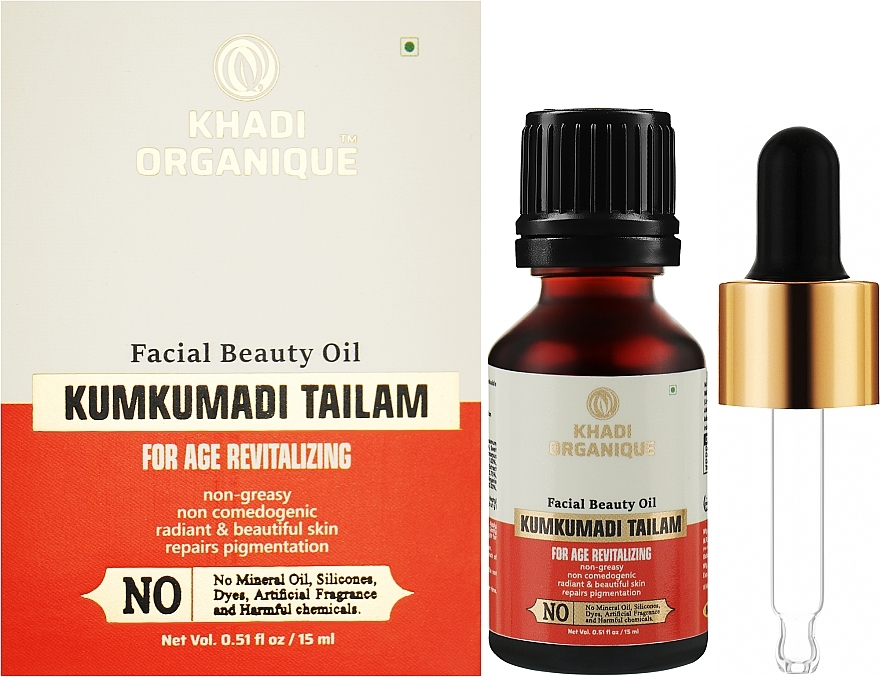 Омолоджувальна олія для обличчя "Кумкумаді" від перших ознак старіння - Khadi Organique Youthful Glow Kumkumadi Face Glowing Oil — фото N2