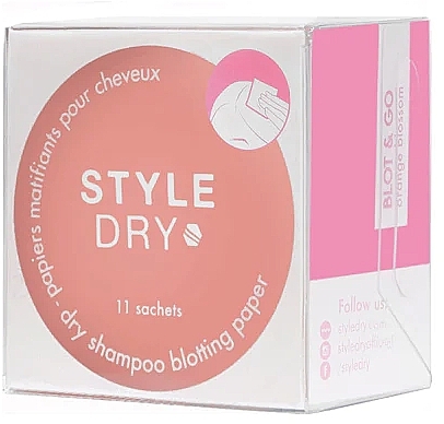 Сухой шампунь-салфетка для волос, 11 шт. - Styledry Dry Shampoo Blotting Paper Orange Blossom — фото N1