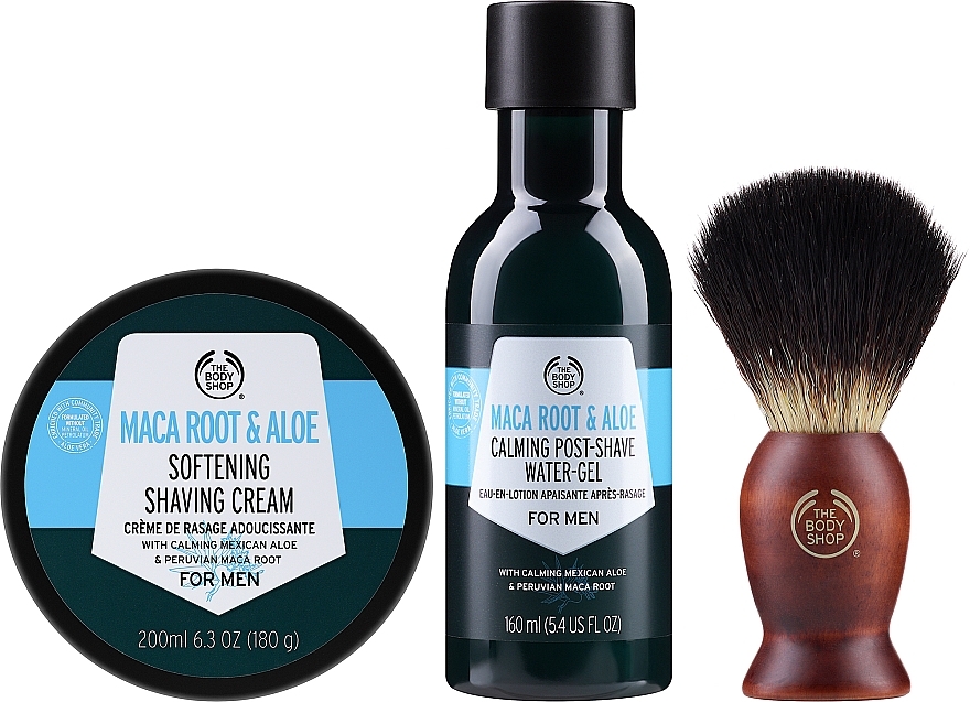 Набір - The Body Shop Cool & Calm Shaving Gift Christmas Gift Set (cr/200ml + ash/gel/160ml + brush/1pc) — фото N2